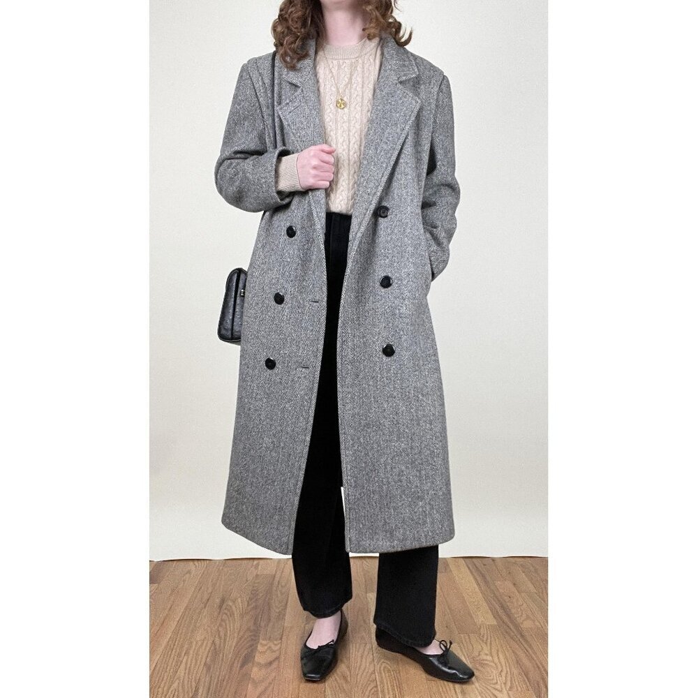 Vintage Long Oversized Wool Peacoat Overcoat Pea Coat Fall Winter Luxury Jacket - Picture 12 of 12